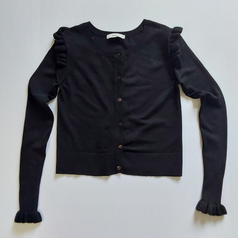 Zara : Women's Ruffled Sleeve Cardigan Sweater